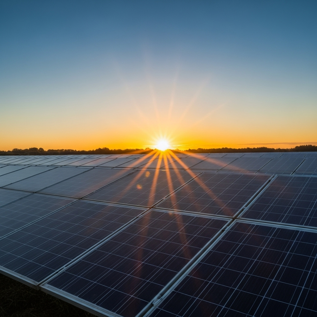 Lever de soleil sur panneaux solaires